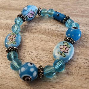 Blue glass bead bracelet